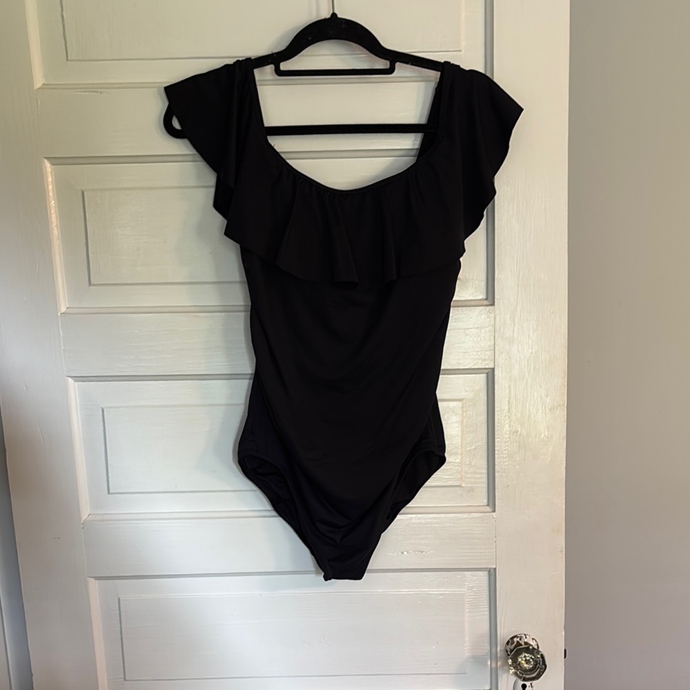 GAP Black Ruffled One Piece Swimsuit